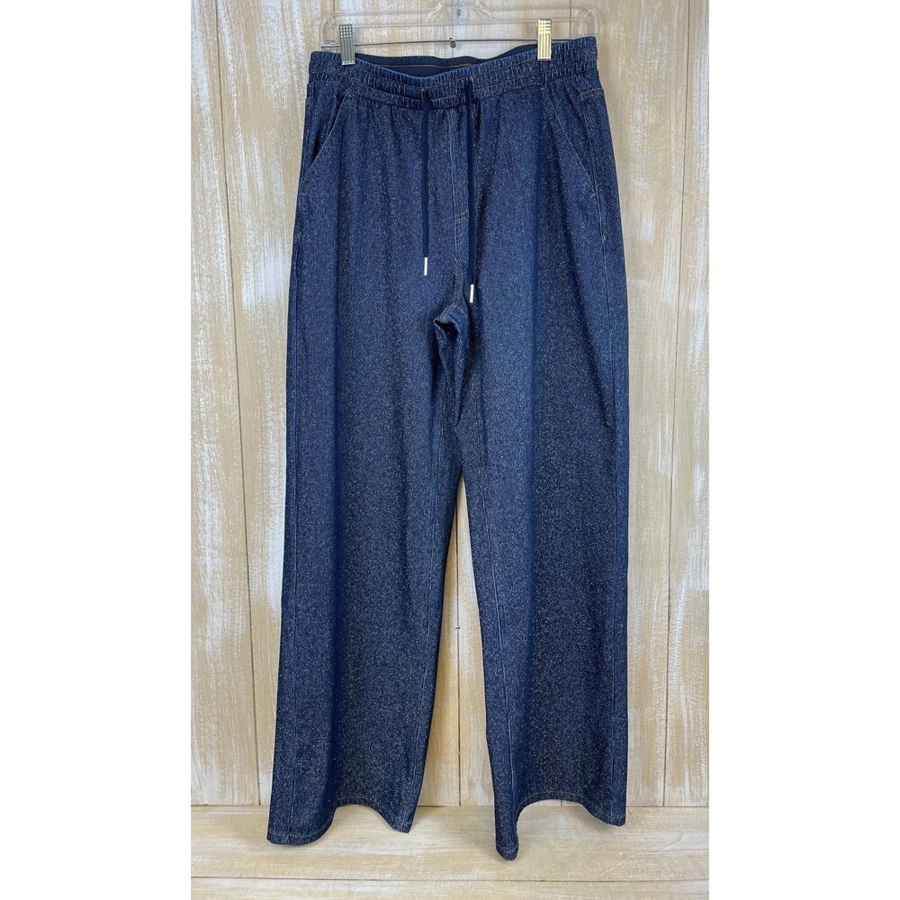 NWT Halara Drawstring Wide Leg Baggy Casual Pants Blue Denim Shine Size M